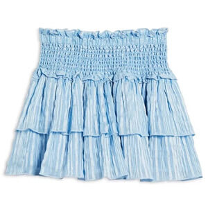 Katie J Blue Talia Smocked Tiered Ruffle‎ Mini Skirt Large Metallic Lurex